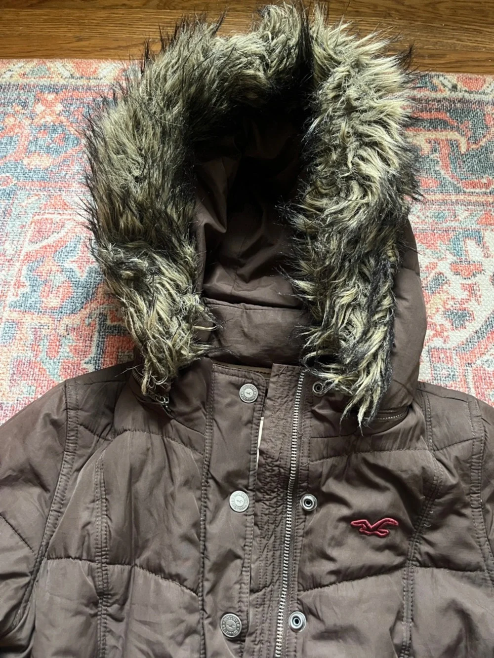 Hollister Quilted Bomber Jacket with Removable Faux Fur Hood - Brown - Large - Picture 9 of 16